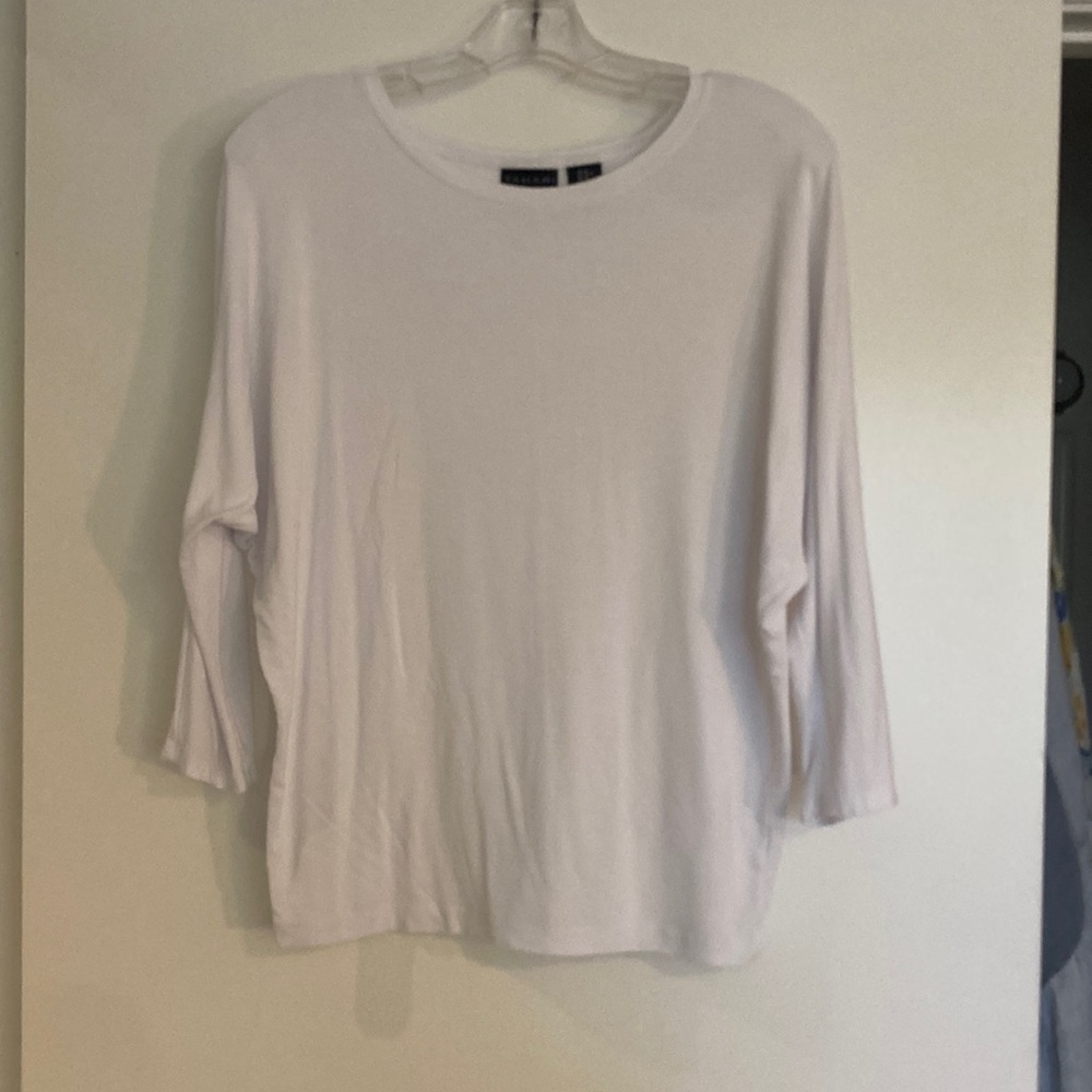 Tahari Cream Blouse with 3/4 Sleeves and Boxy Style